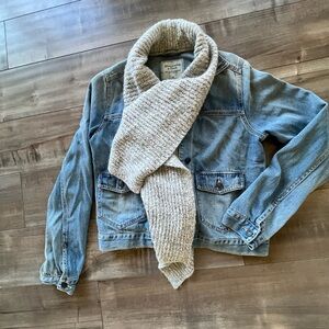 Abercrombie & Fitch Blue Denim Jacket with Gray Knit Collar